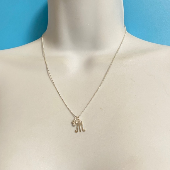 DISNEY Silver  Initial M Necklace Mickey Rhinestones Charm Size 18" - Picture 2 of 8